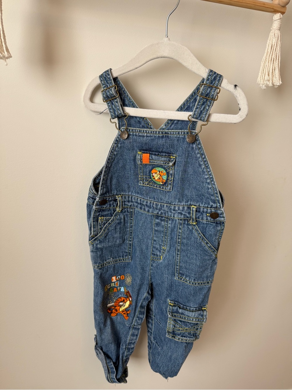Vintage Pooh Blue Denim Overalls with Embroidered Patch